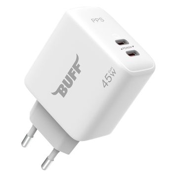 Buff BL62-2C 45W Beyaz Dual PD Type-C Hızlı Şarj Adaptörü