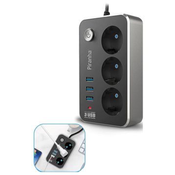 Buffer 2 mt 10A 2500W Isıya Dayanıklı Termal Akım Korumalı 3'lü Priz ve 21A Uzatma Kablosu