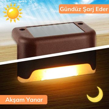 Buffer 4 Adet Solar Güneş Enerjili Şarj Edilen Köşebent Merdiven Veranda Bahçe Yolu Led Lamba Işık