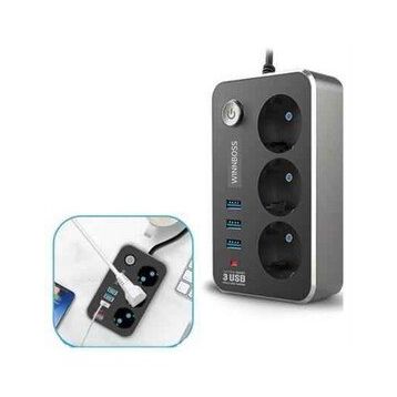 Buffer Isıya Dayanıklı Termal Akım Korumalı 2 10A 2500W 3 Priz ve 3 Usb 2.1A Uzatma Kablosu