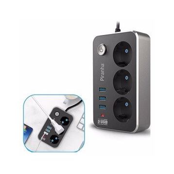 Buffer Isıya Dayanıklı Termal Akım Korumalı 2 10A 2500W 3 Priz ve 3 Usb 2.1A Uzatma Kablosu