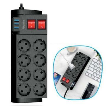 Buffer Isıya Dayanıklı Termal Akım Korumalı 2 16A 4000W Sekizli Priz ve Usb Uzatma Kablosu