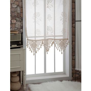 Buldan 140x150 El İşi Dantelli Naturel Perde