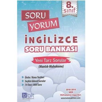 Bulut Eğitim ve Kültür Yayınları 8. Sınıf Soru Yorum İngilizce Soru Bankası