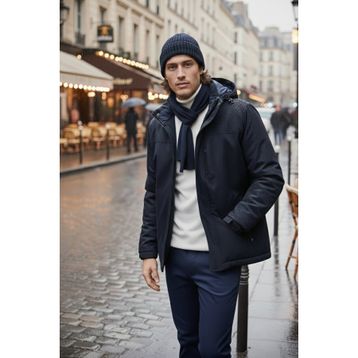 Buratti 497HECTOR - Lacivert Regular Fit Çıkarılabilir Kapüşonlu Astarlı Erkek Mont