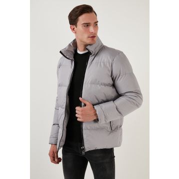 Buratti 649004 Dik Yaka Fermuarlı Slim Fit Açık Gri Erkek Şişme Mont