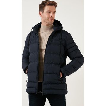 Buratti 649005 - Lacivert Su Itici Slim Fit Soğuğa ve Rüzgara Dayanıklı Kapüşonlu Şişme Erkek Mont