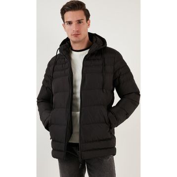 Buratti 649005 Siyah Su Itici Slim Fit Soğuğa ve Rüzgara Dayanıklı Kapüşonlu Şişme Erkek Mont