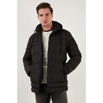 Buratti 649005 Siyah Su Itici Slim Fit Soğuğa ve Rüzgara Dayanıklı Kapüşonlu Şişme Erkek Mont