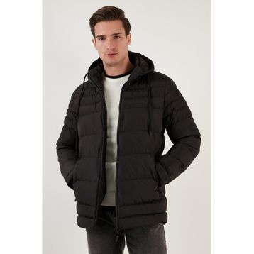 Buratti 649005 Siyah Su Itici Slim Fit Soğuğa ve Rüzgara Dayanıklı Kapüşonlu Şişme Erkek Mont