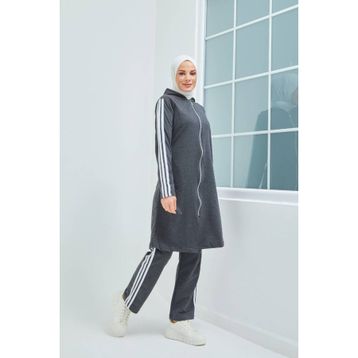 Burcu TRN1018 Antrasit Fashion Önden fermuarli Testtür Eşofman Takımı