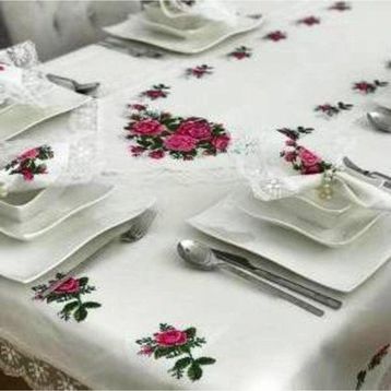 Bursa Çeyiz 18 Parça Kanaviçe Baskılı Yemek Takımı