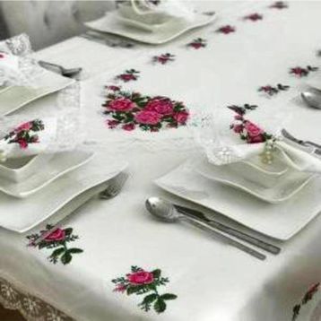 Bursa Çeyiz 18 Parça Kanaviçe Baskılı Yemek Takımı