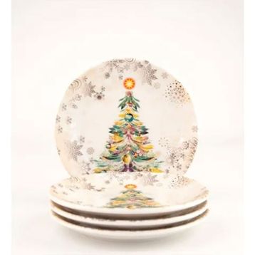 Bursa Porselen Christmas Tree Gold 4 Parça Kurabiye Tabağı