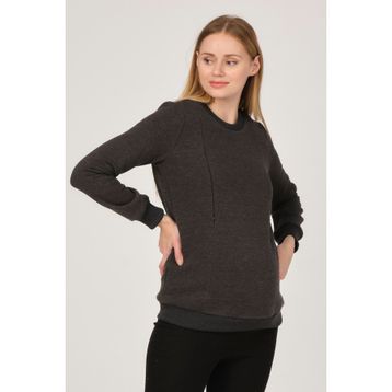 Busa Antrasit Termal Emzirme Detaylı Hamile Sweatshirt
