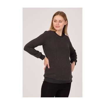 Busa Antrasit Termal Emzirme Detaylı Hamile Sweatshirt