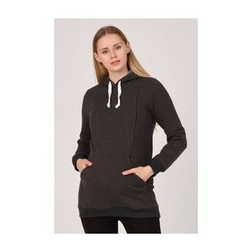 Busa Antrasit Termal Emzirme Detaylı Kapüşonlu Hamile Sweatshirt