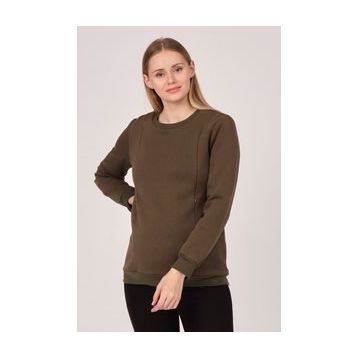 Busa Haki Termal Emzirme Detaylı Hamile Sweatshirt