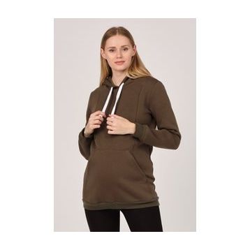 Busa Haki Termal Emzirme Detaylı Kapüşonlu Hamile Sweatshirt