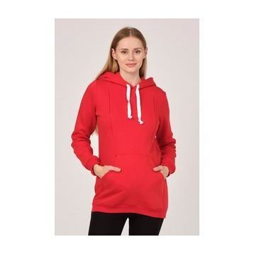 Busa Kırmızı Kapüşonlu Hamile Sweatshirt