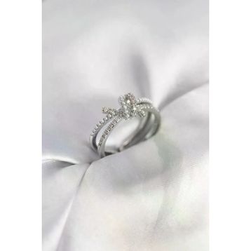 Butik P91367S1636 Gümüş Renk İncili Zirkon Taşlı Düğüm Kadın Yüzük
