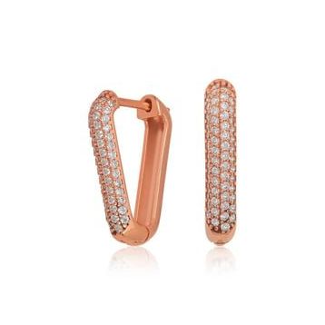 By Barun Silver KP-0474 Beyaz Taşlı Üçgen Model Gümüş Halka Kıkırdak Rose Küpe