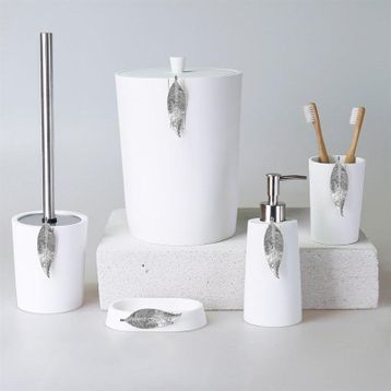 By Selim Beyaz Gümüş 5 Parça Polyester Banyo Seti Leaf Banyo Seti