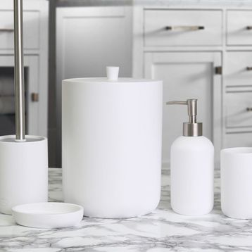 By Selim Elegance Beyaz 5 Parça Polyester Banyo Seti