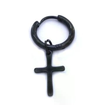 BZ 316L Çelik Unisex Siyah Tek Haç Küpe