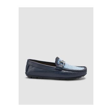 Cabani 010M0823A Hakiki Deri Lacivert Örgü Detaylı Erkek Loafer Ayakkabı