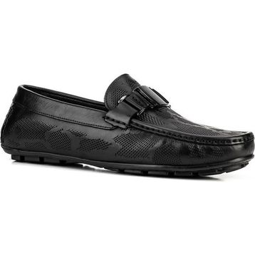 Cabani 010M3823 Kamuflaj Motifli Hakiki Deri Siyah Erkek Loafer Ayakkabı