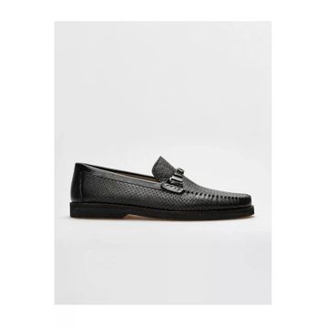 Cabani 1638 Hakiki Deri Siyah Lazer Detaylı Erkek Loafer Ayakkabı