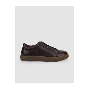 Cabani Bağcıklı Kahverengi Hakiki Deri Erkek Sneaker Ayakkabı