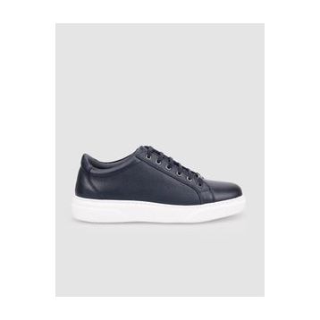 Cabani Bağcıklı Lacivert Deri Beyaz Taban Erkek Sneaker Ayakkabı