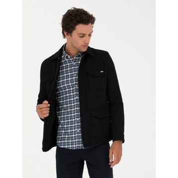 Cacharel 50274681-VR046 Siyah Slim Fit Yün Karışımlı Dokulu Kaşe Erkek Mont