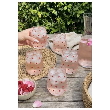 CAGA 4'lü Kalp Desenli 350 ml Cam Su Bardağı Seti