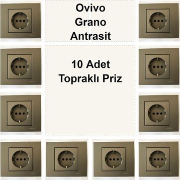 Çağatay Elektrik Ovivo Grano Antrasit 10 Adet Topraklı Priz