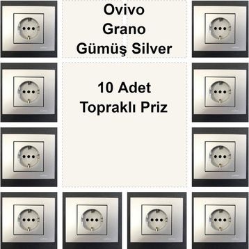 Çağatay Elektrik Ovivo Grano Gümüş Silver 10 Adet Topraklı Priz