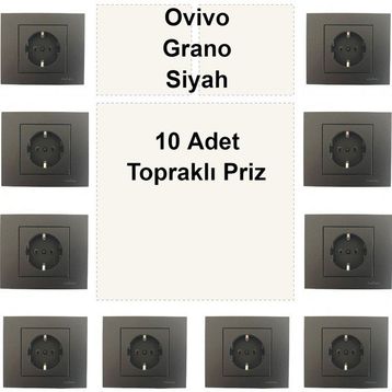 Çağatay Elektrik Ovivo Grano Siyah 10 Adet Topraklı Priz