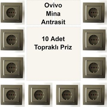 Çağatay Elektrik Ovivo Mina Antrasit 10 Adet Topraklı Priz