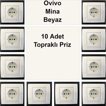 Çağatay Elektrik Ovivo Mina Beyaz 10 Adet Topraklı Priz