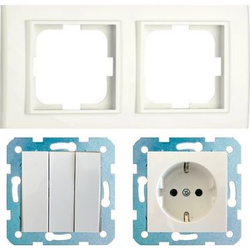 Çağatay Elektrik Ovivo Mina Beyaz İkili Set Üçlü Anahtar Topraklı Priz