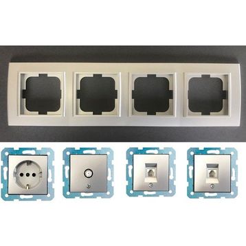 Çağatay Elektrik Ovivo Mina Gümüş Dörtlü Tv Nümeris Telefon Data Cat 6 Internet- Topraklı Priz