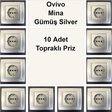 Çağatay Elektrik Ovivo Mina Gümüş Silver 10 Adet Topraklı Priz