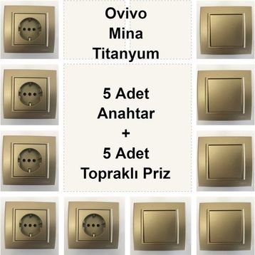 Çağatay Elektrik Ovivo Mina Titanyum 5 Adet Anahtar + 5 Adet Topraklı Priz