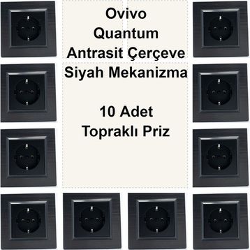 Çağatay Elektrik Ovivo Quantum Antrasit Çerçeve Siyah Mekanizma 10 Adet Topraklı Priz