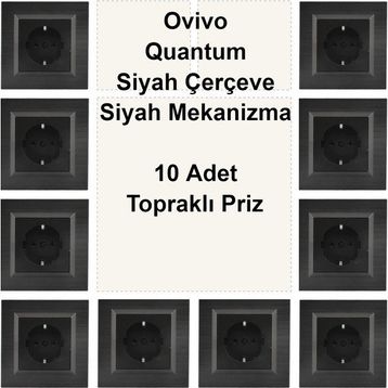 Çağatay Elektrik Ovivo Quantum Siyah Çerçeve Siyah Mekanizma 10 Adet Topraklı Priz