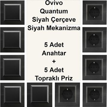 Çağatay Elektrik Ovivo Quantum Siyah Çerçeve Siyah Mekanizma 5 Adet Anahtar + 5 Adet Topraklı Priz