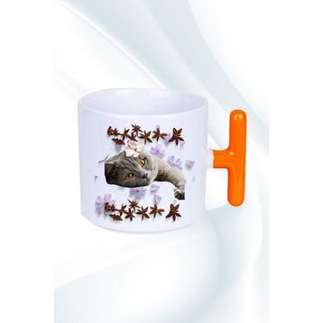 Caisya Sevimli Kedi Baskılı T 07 Saplı Kupa