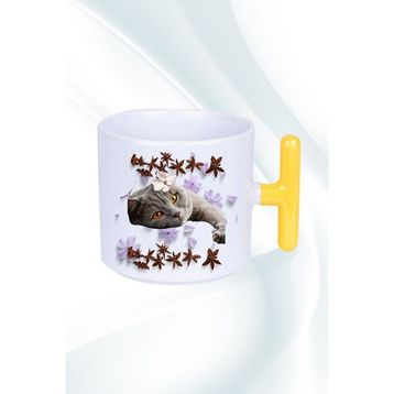 Caisya Sevimli Kedi Baskılı T Saplı Kupa